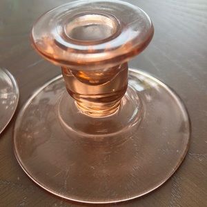 Set of 2 Matching Pink Depression Glass Candle Candlesticks
